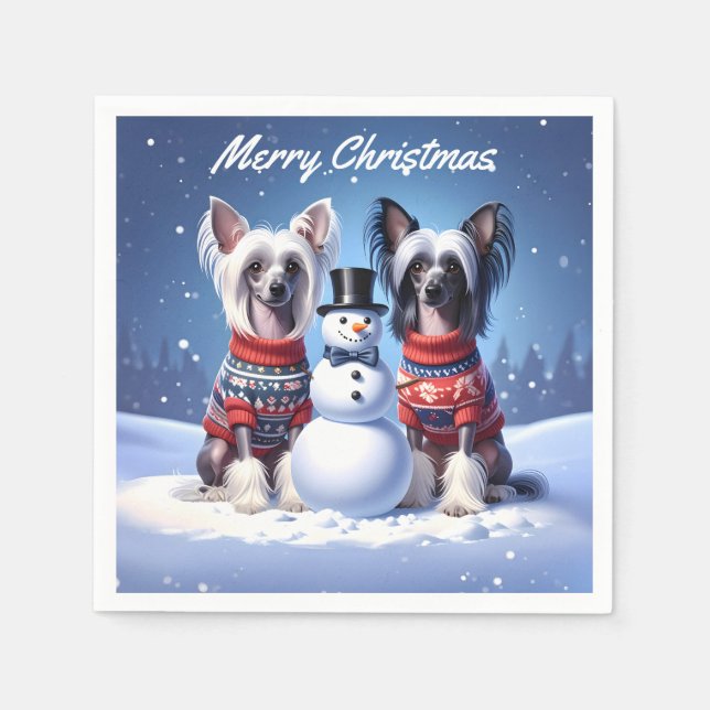 Guardanapo De Papel Chinese Crested & Snowman Christmas (Frente)