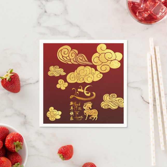 Guardanapo De Papel Chinese New Year Horse 2026 Gold Clouds PPN (Insitu)