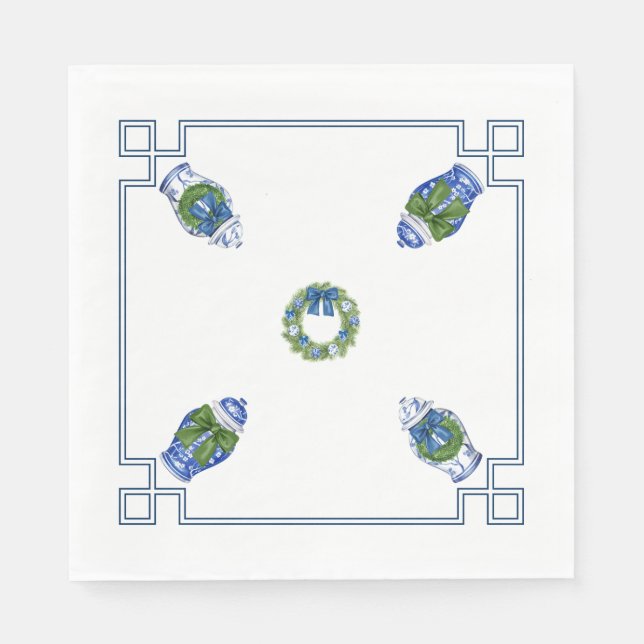Guardanapo De Papel Chinoiserie Azul e Branco Natal (Frente)