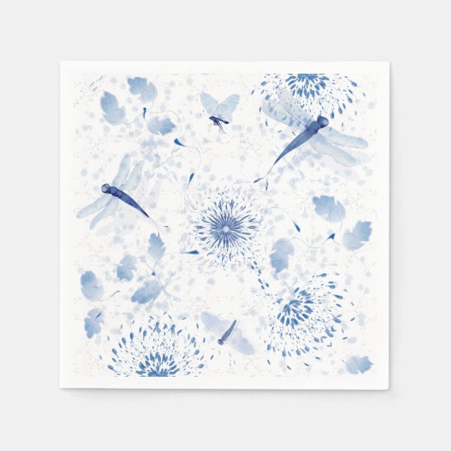 Guardanapo De Papel Chinoiserie Azul Libélula Floral (Frente)