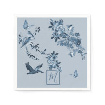 Chinoiserie Branca Azul Monograma Chic Floral