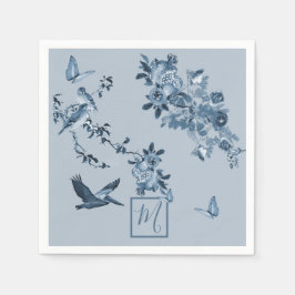 Guardanapo De Papel Chinoiserie Branca Azul Monograma Chic Floral