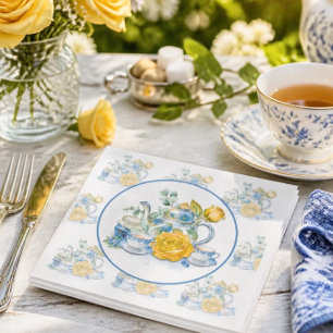 Guardanapo De Papel Chinoiserie Bule e Branco Chaleira de Chá Rosas Fe