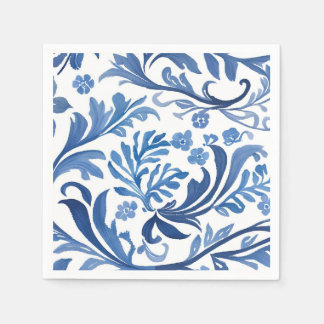 Guardanapo De Papel Chinoiserie Floral Botânico Azul Branco