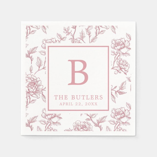 Guardanapo De Papel Chinoiserie Floral Rosa Casamento Inicial Napkins (Frente)