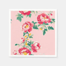 Guardanapo De Papel Chinoiserie Floral Rosa e Vermelho