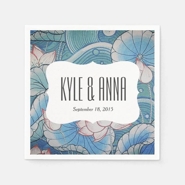 Guardanapo De Papel Chinoiserie Pastel Oriental Rosa e Azul Floral (Frente)