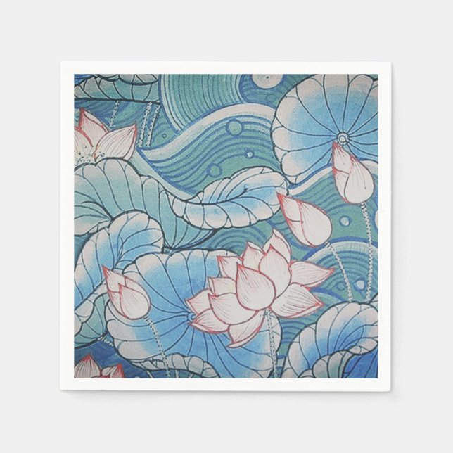 Guardanapo De Papel Chinoiserie Pastel Oriental Rosa e Azul Floral (Frente)