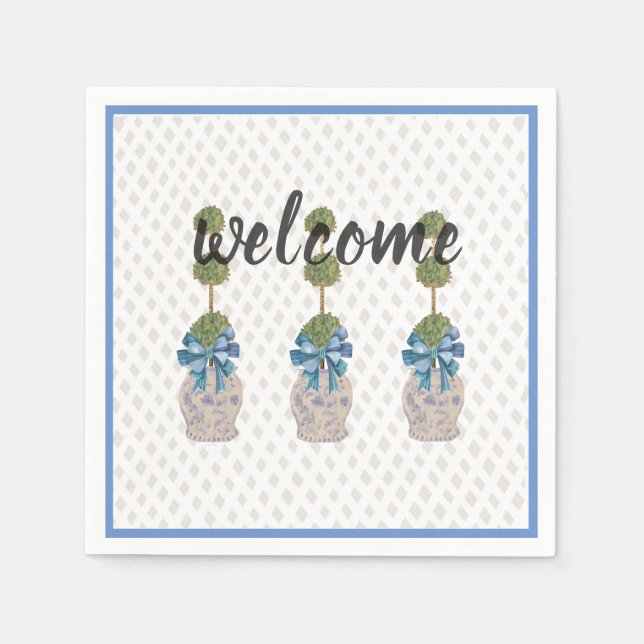 Guardanapo De Papel Chinoiserie Topiary Blue White Ginger Jar Doormat (Frente)