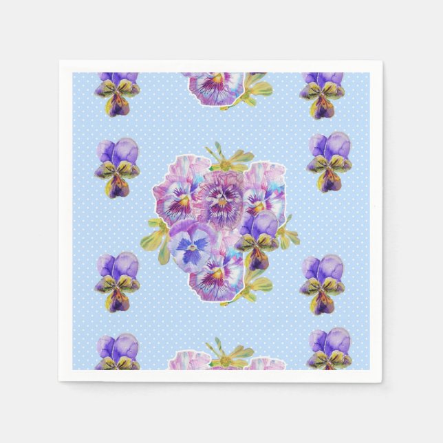 Guardanapo De Papel Chique de Ponto Azul Pansy Decor Serviette Napkins (Frente)