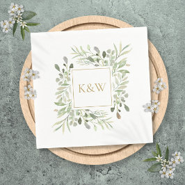Guardanapo De Papel Chique Elegante Monograma Floral Verde