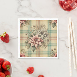 Guardanapo De Papel Chique Xadrez Poinsettias Decoupage Napkins