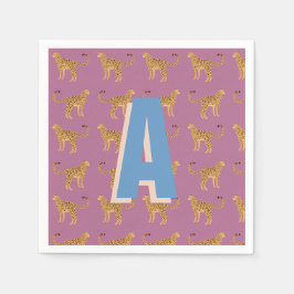 Guardanapo De Papel Chita, monograma rosa-leopardo