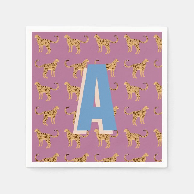 Guardanapo De Papel Chita, monograma rosa-leopardo (Frente)