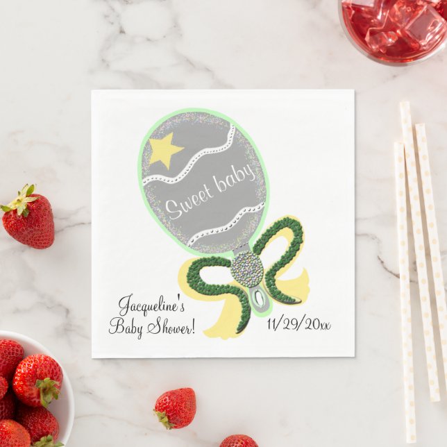 Guardanapo De Papel Chocalho de Bebê Amarelo e Verde Doce Chá de Bebê (Insitu)