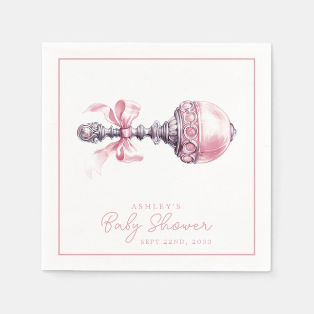 Guardanapo De Papel Chocalho de Bebê Rosa Elegante Presente de Chã de  (Frente)