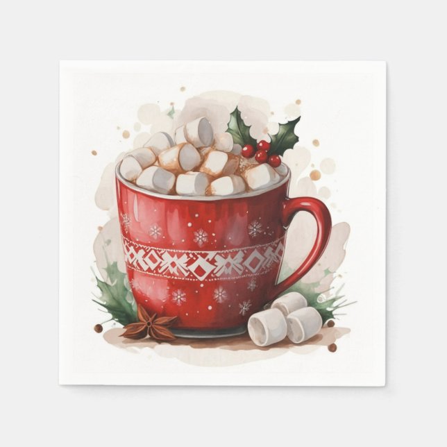 Guardanapo De Papel Chocolate Quente de Natal com Aquarela (Frente)