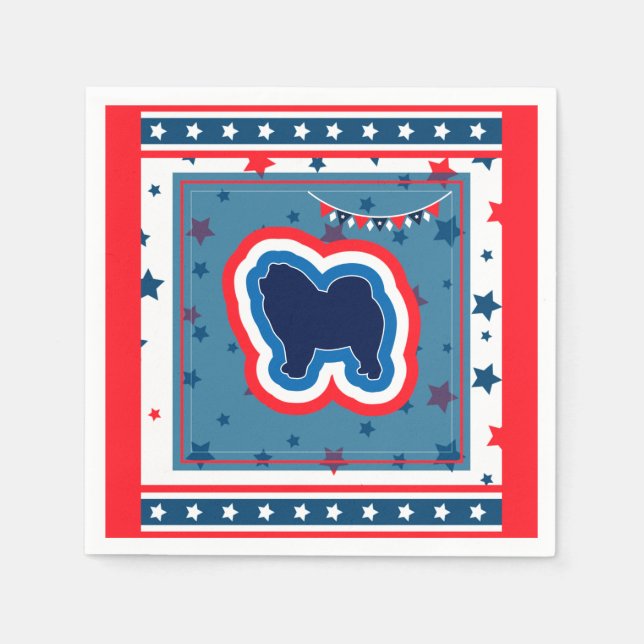 Guardanapo De Papel Chow Chow Patriótico Vermelho Branco E Azul 4 De J (Frente)
