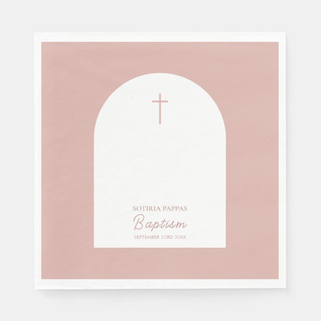 Guardanapo De Papel Christian Baptism Christening Girl Pink Arco (Frente)