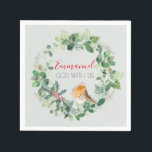Guardanapo De Papel Christian Christmas Wreath Winter Robin<br><div class="desc">Uma bela coroa aquática de natal com folhagem verde e holly,  e um pinto de inverno. Com as palavras Emmanuel,  Deus conosco. Sage verde fundo.</div>