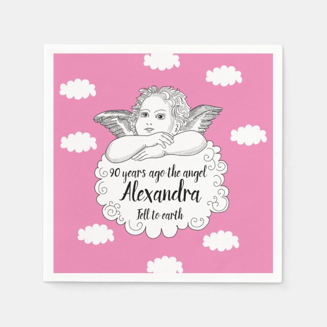 Guardanapo De Papel Christian Cloud Angel Happy 90 Birday Pink (Frente)