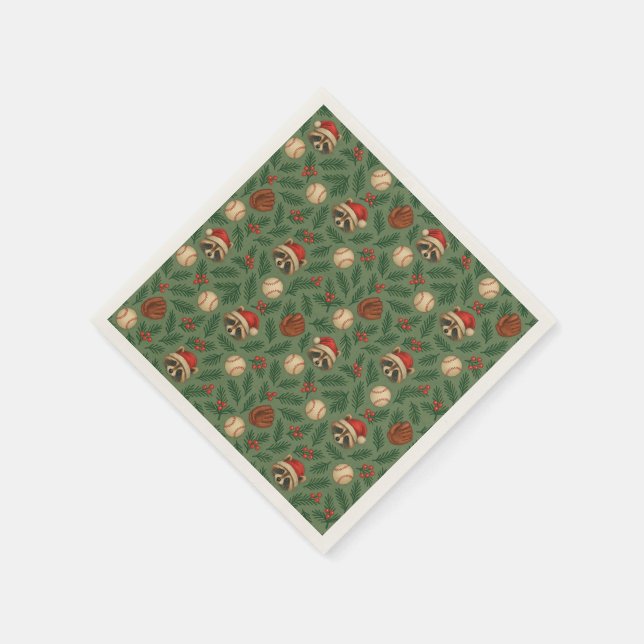 Guardanapo De Papel Christmas Baseball Raccoon Pattern Napkins (Canto)