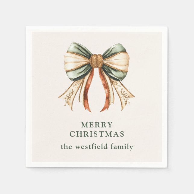 Guardanapo De Papel Christmas Bow Personalized Merry Christmas (Frente)