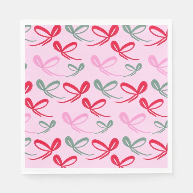 Guardanapo De Papel Christmas bows green pink whimiscal hand drawn (Frente)