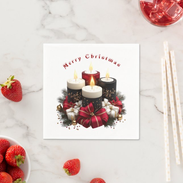 Guardanapo De Papel Christmas Candles Red White Satin Ribbon (Insitu)
