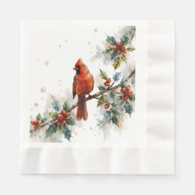 Guardanapo De Papel Christmas Cardinal and Holly Leaves (Frente)