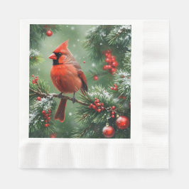 Guardanapo De Papel Christmas Cardinal and Pine Needles