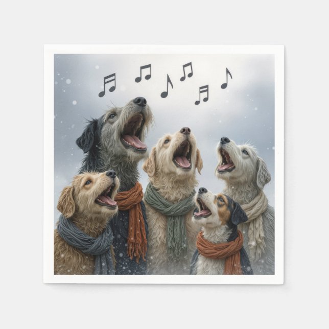 Guardanapo De Papel Christmas Caroling Dogs In Snowflakes (Frente)