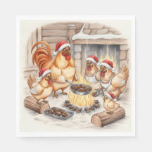 Christmas Chickens Roasting Chestnuts, Napkins