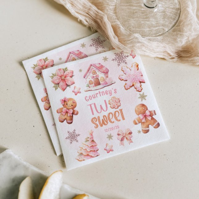Guardanapo De Papel Christmas Cookie Two Sweet 2nd Birthday girl pink (Criador carregado)