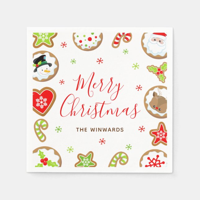 Guardanapo De Papel Christmas Cookies Merry Christmas Red and Green (Frente)