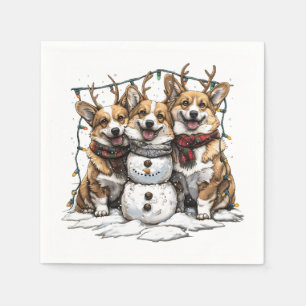 Guardanapo De Papel Christmas Corgi Dogs Snowman