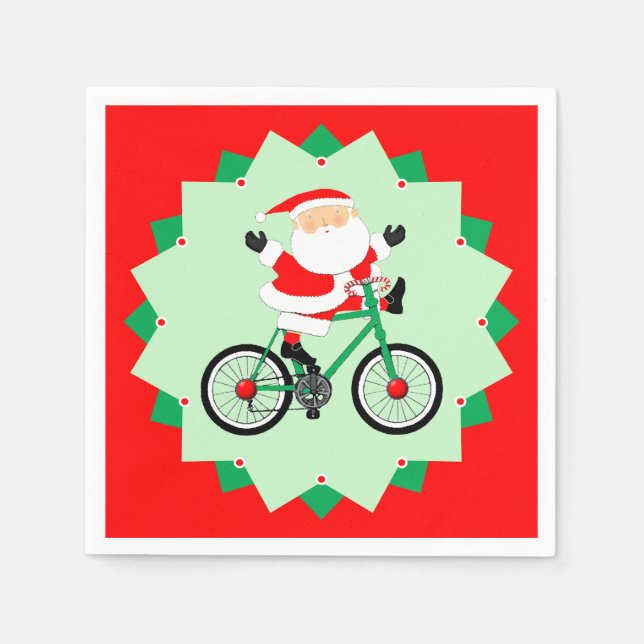 Guardanapo De Papel Christmas Cyclist Holiday Biking Party (Frente)