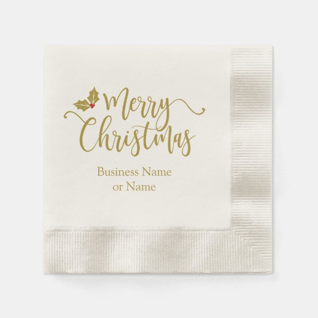 Guardanapo De Papel Christmas design typography and golden and Holly (Frente)