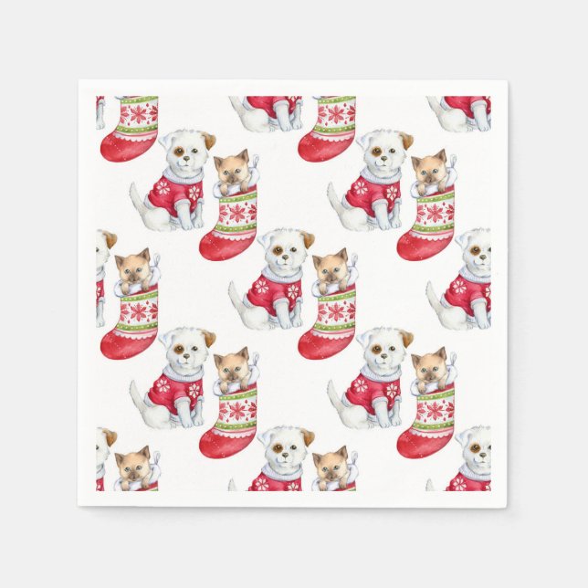 Guardanapo De Papel Christmas Dog & Cat (Frente)
