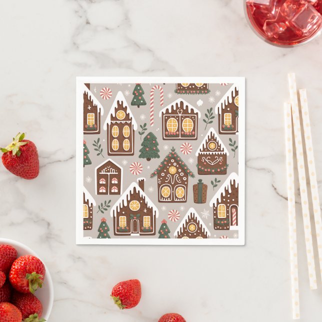 Guardanapo De Papel Christmas Gingerbread Houses Holiday Pattern (Insitu)