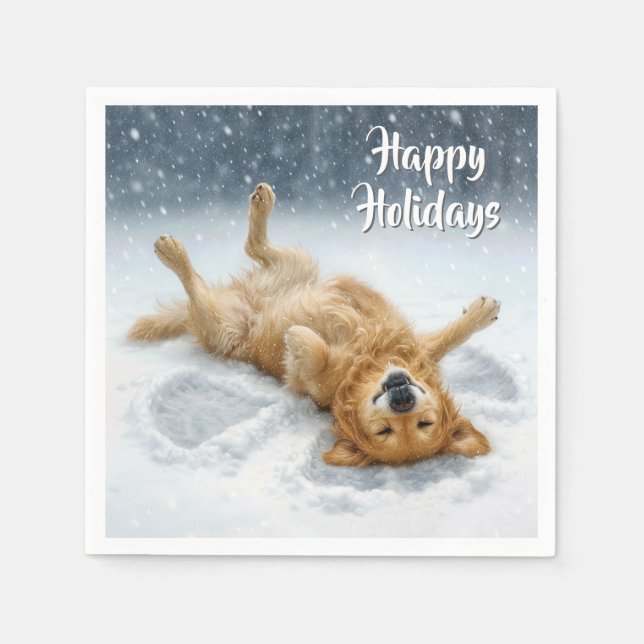 Guardanapo De Papel Christmas Golden Retriever Making a Snow Angel (Frente)