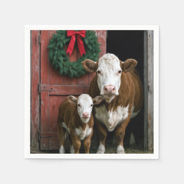 Guardanapo De Papel Christmas Hereford Cow and Calf (Frente)