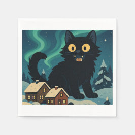 Guardanapo De Papel Christmas Icelandic Yule Cat with Northern Lights