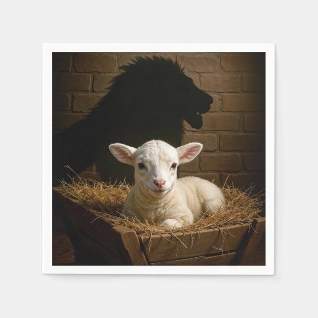 Guardanapo De Papel Christmas Lamb In a Manger With Lion Shadow (Frente)