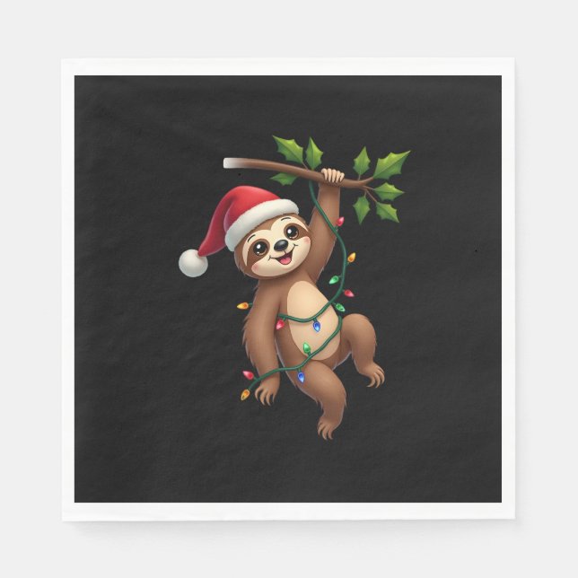 Guardanapo De Papel Christmas Lights Sloth Wearing Xmas Hat - Sloth Lo (Frente)