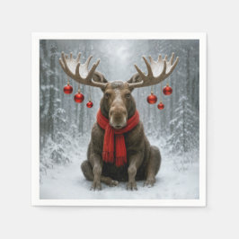 Guardanapo De Papel Christmas Moose In a Snowy Forest