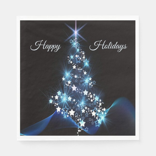 Guardanapo De Papel Christmas Party Blue Tree Shiny Black Elegant (Frente)