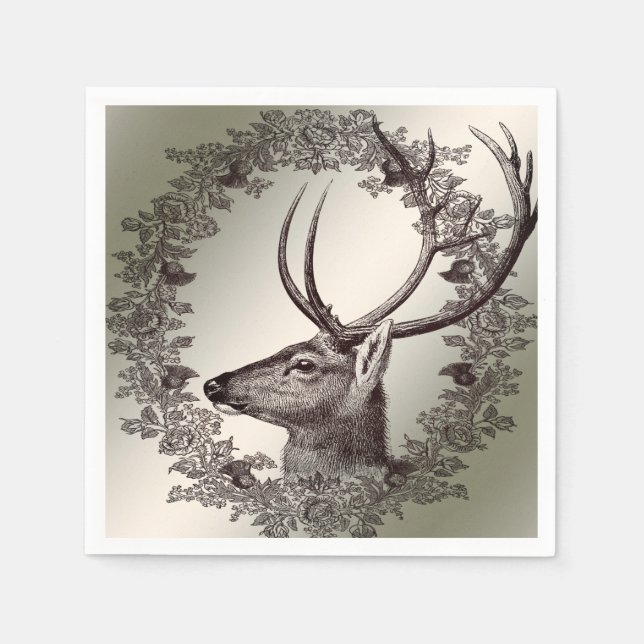 Guardanapo De Papel Christmas Party Floral Reindeer Golden Winter (Frente)