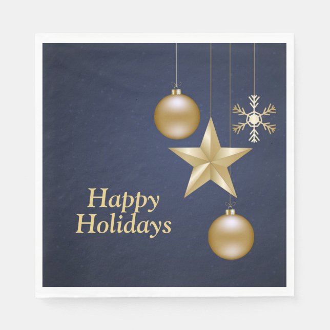 Guardanapo De Papel Christmas Party Golden Ornament Navy Blue Elegant (Frente)