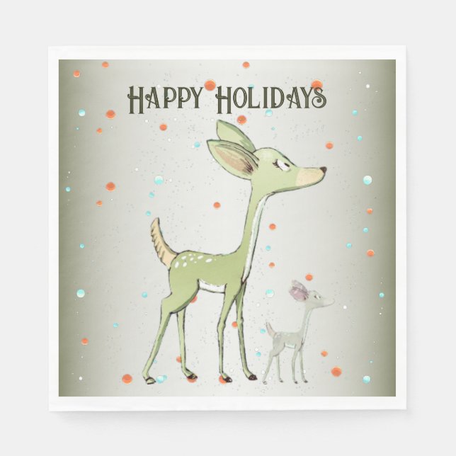 Guardanapo De Papel Christmas Party Green Deers Holidays Cute (Frente)